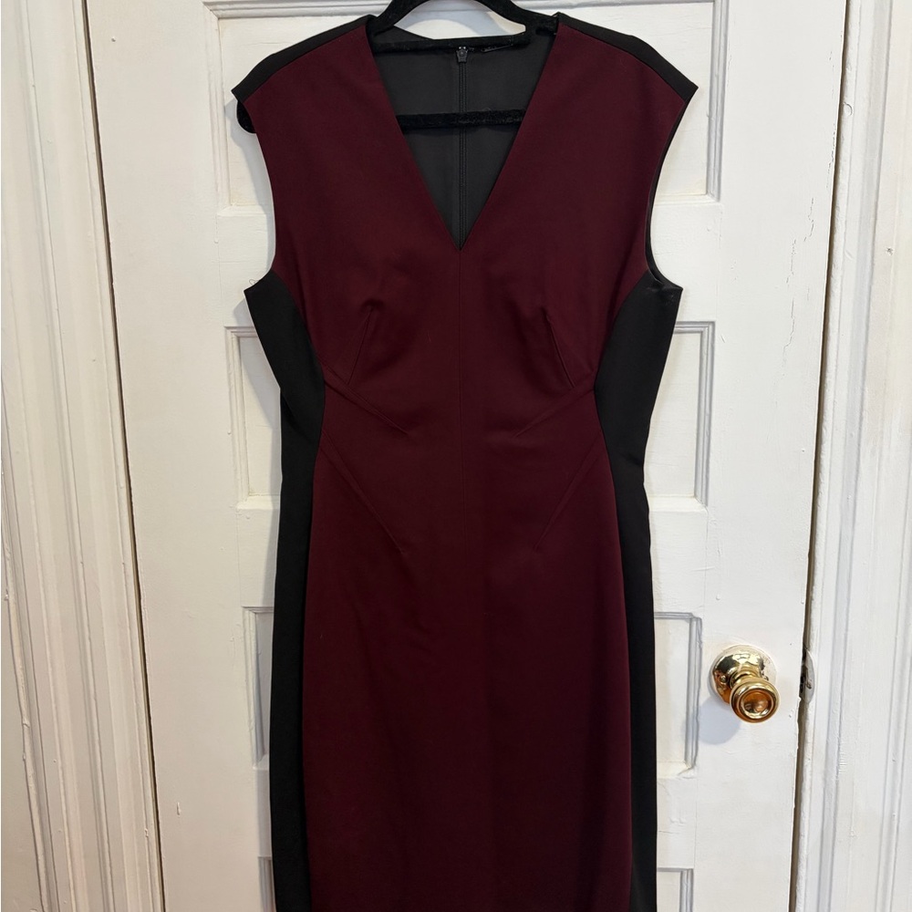 Elie Tahari Burgundy and Black Midi Dress